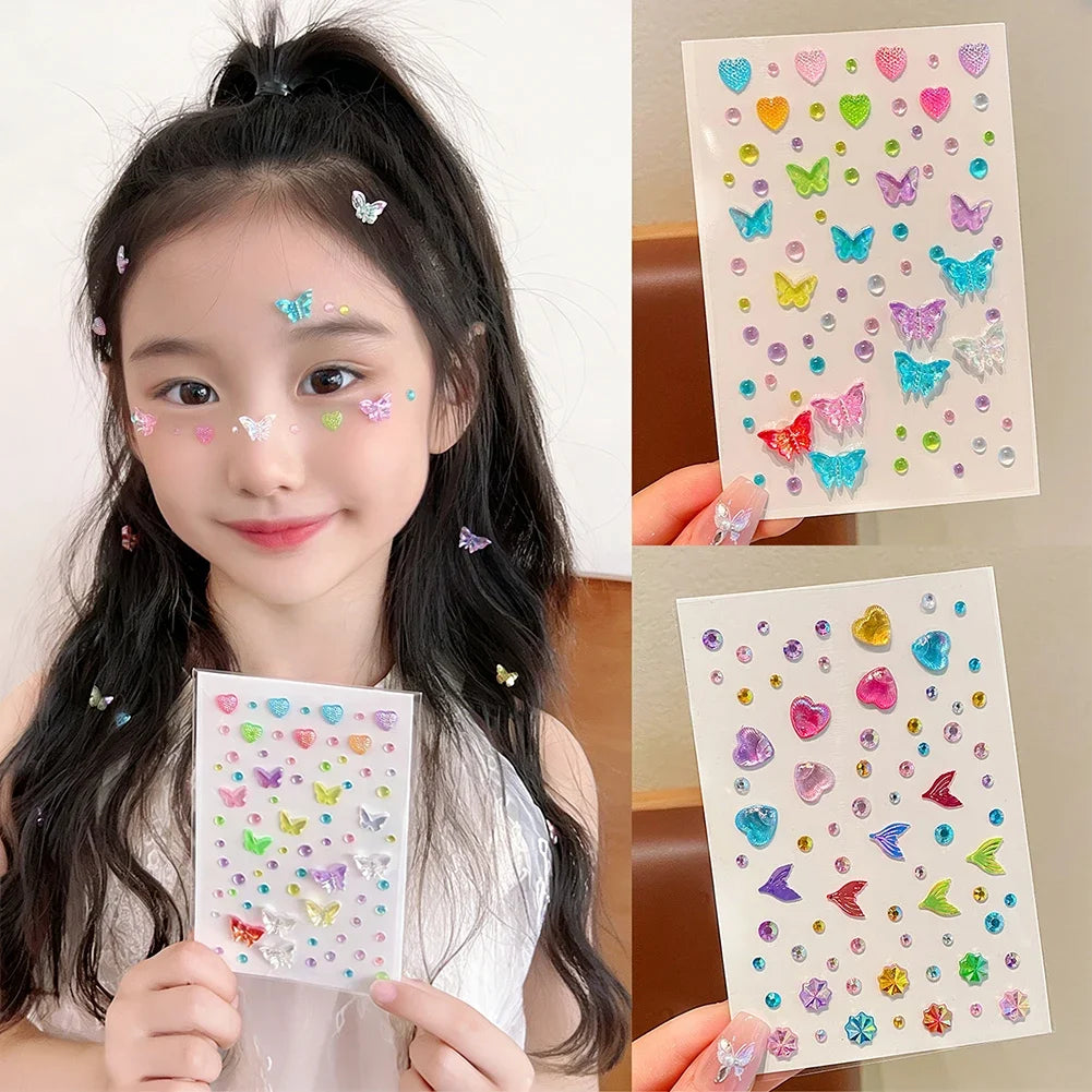 Crystal Rhinestone Butterfly Glitter Stickers Shining Aurora Pearl Shell for Children Stage Makeup Face Decoration