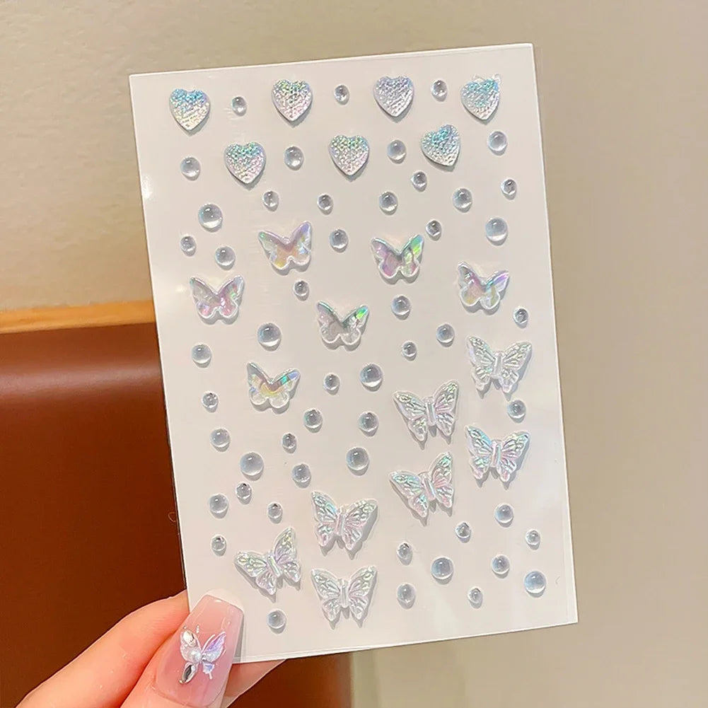 Crystal Rhinestone Butterfly Glitter Stickers Shining Aurora Pearl Shell for Children Stage Makeup Face Decoration