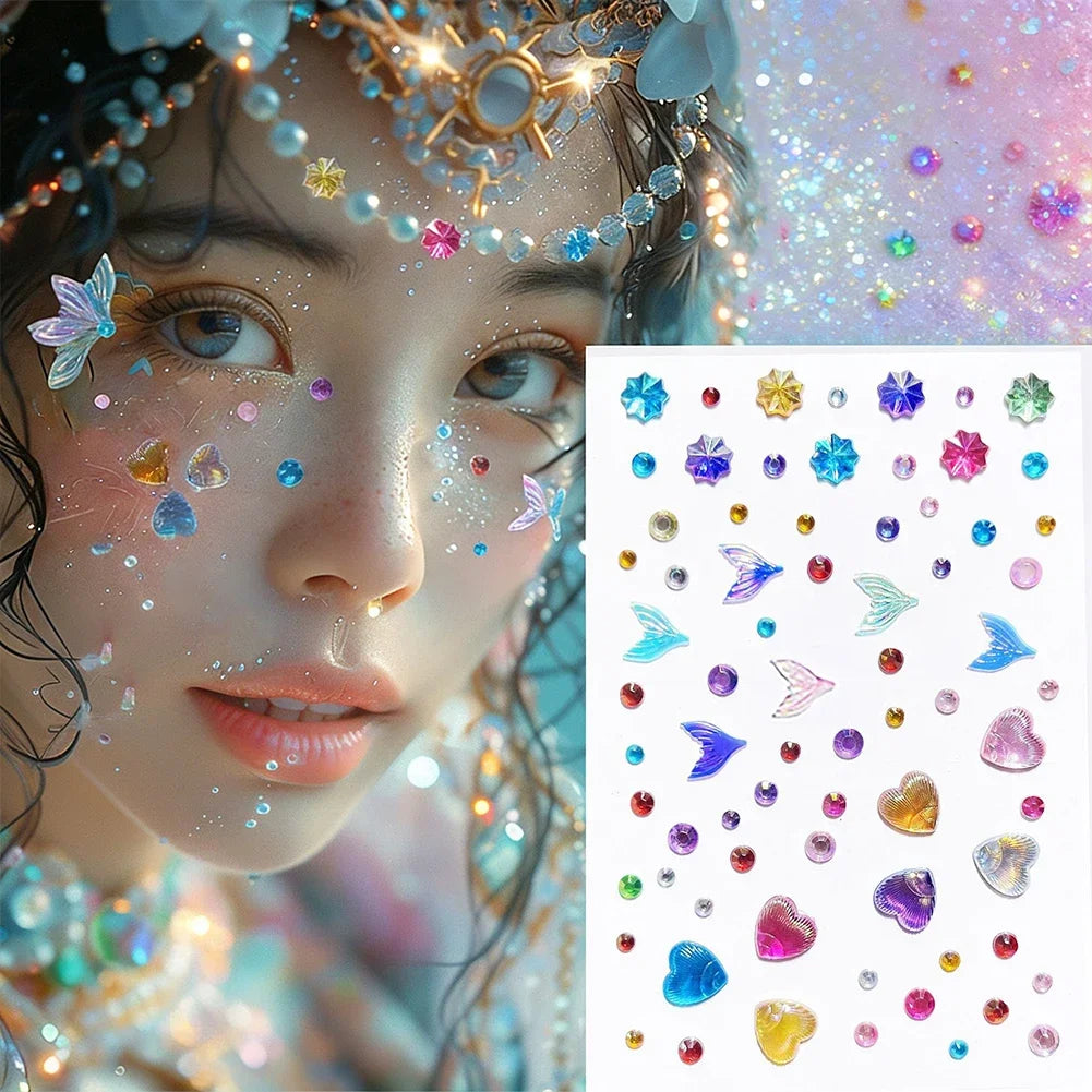 Crystal Rhinestone Butterfly Glitter Stickers Shining Aurora Pearl Shell for Children Stage Makeup Face Decoration