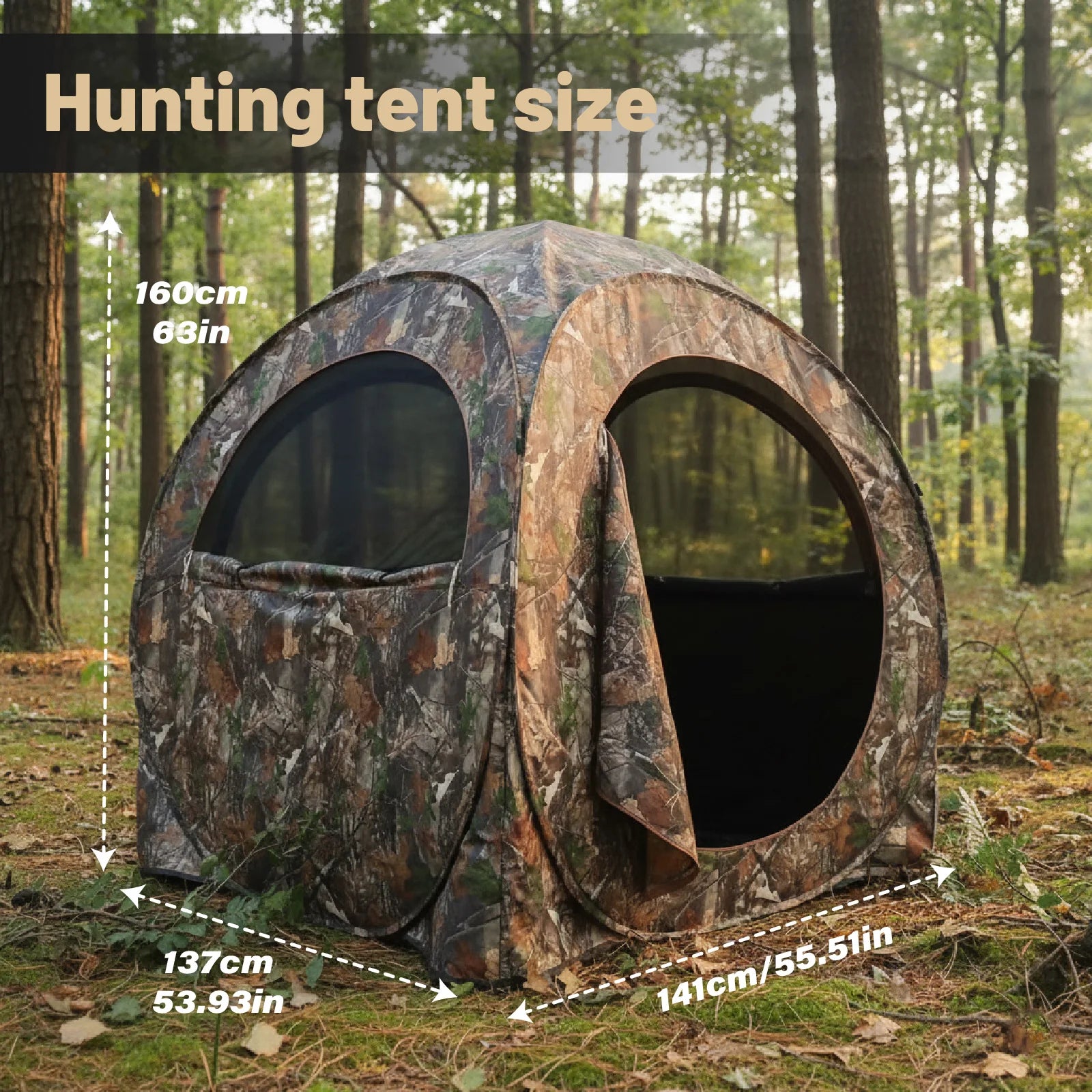Camouflage Pop-Up Hunting Blind Ground Shelter - Easy Setup And Storage for Deer Turkey And Duck Hunting