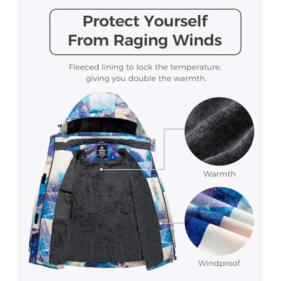 wantdo Women's Mountain Waterproof Ski Jacket Windproof Rain Jacket Winter Warm Hooded Coat