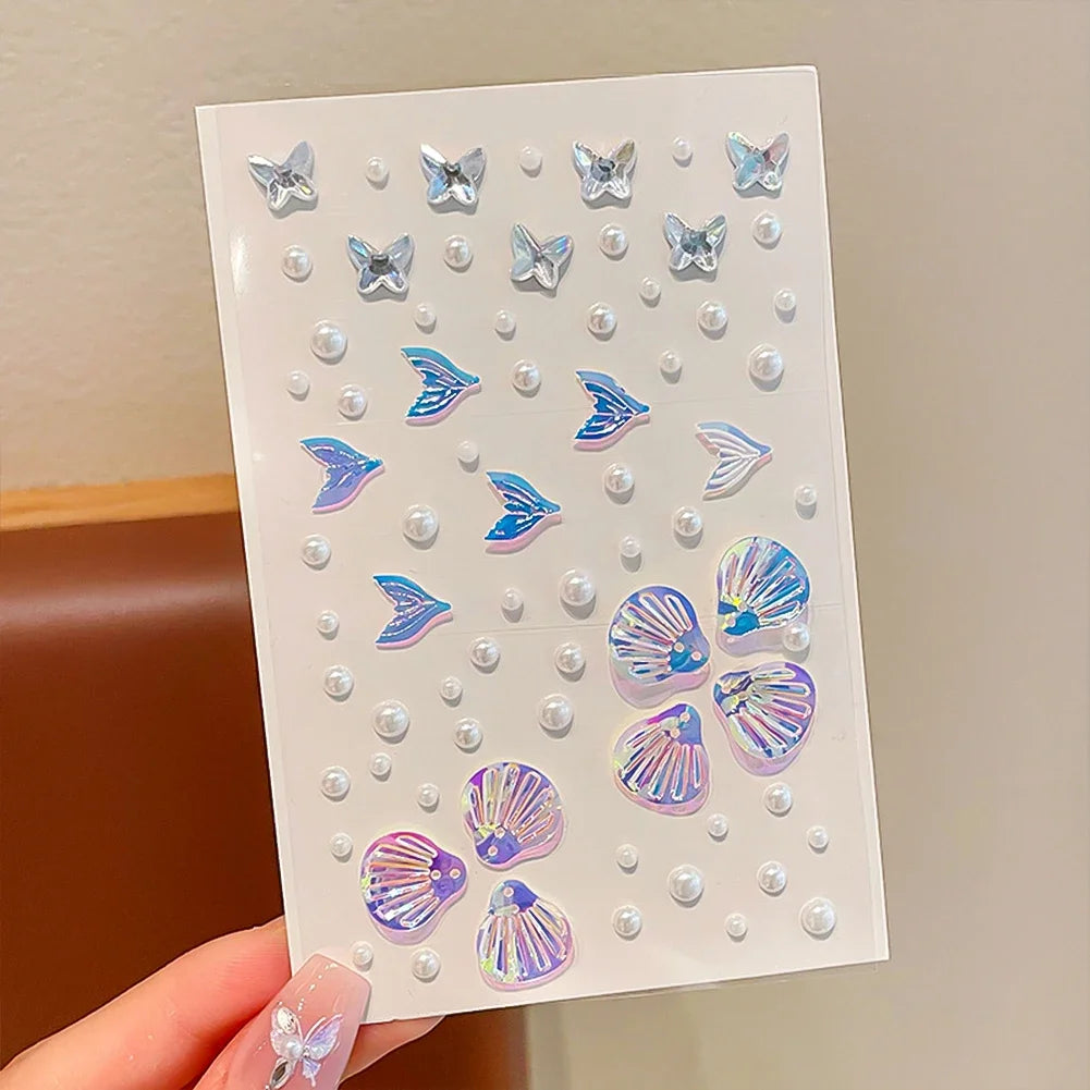 Crystal Rhinestone Butterfly Glitter Stickers Shining Aurora Pearl Shell for Children Stage Makeup Face Decoration