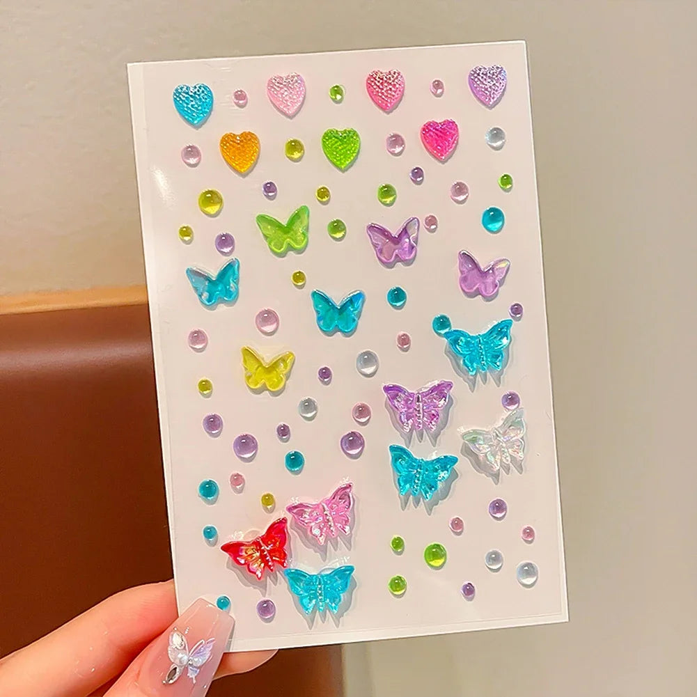 Crystal Rhinestone Butterfly Glitter Stickers Shining Aurora Pearl Shell for Children Stage Makeup Face Decoration