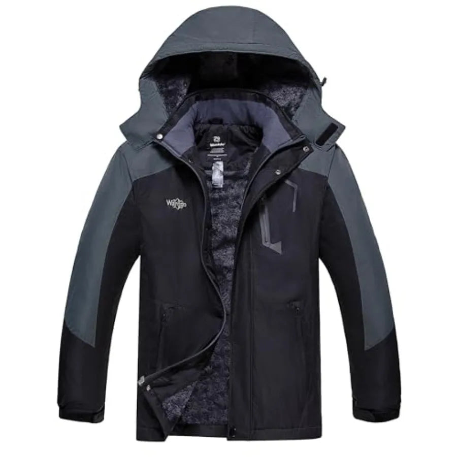 wantdo Men's Mountain Waterproof Ski Jacket Windproof Rain Jacket Winter Warm Hooded Coat