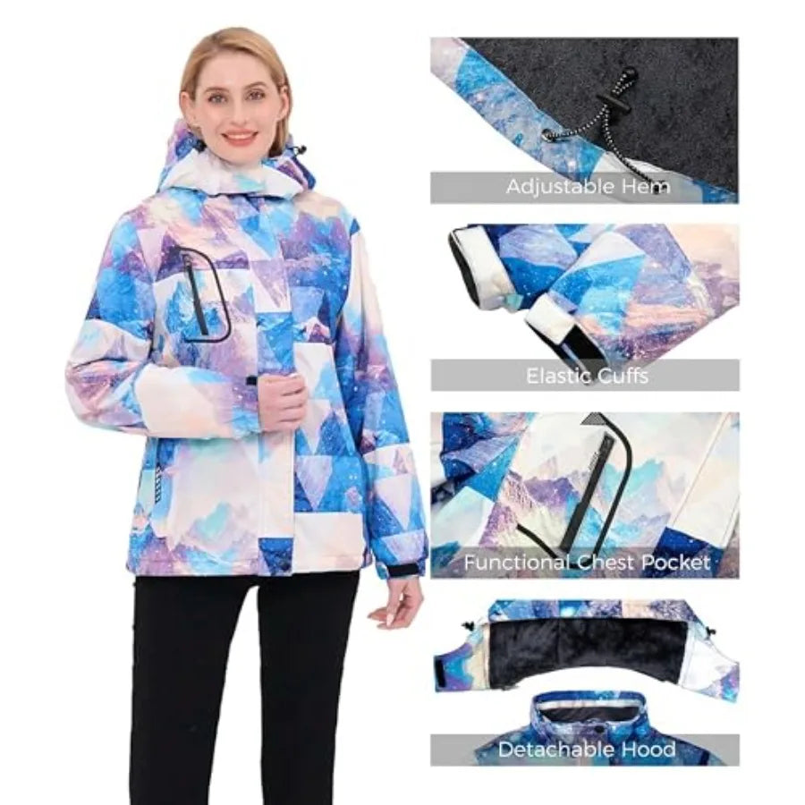 wantdo Women's Mountain Waterproof Ski Jacket Windproof Rain Jacket Winter Warm Hooded Coat